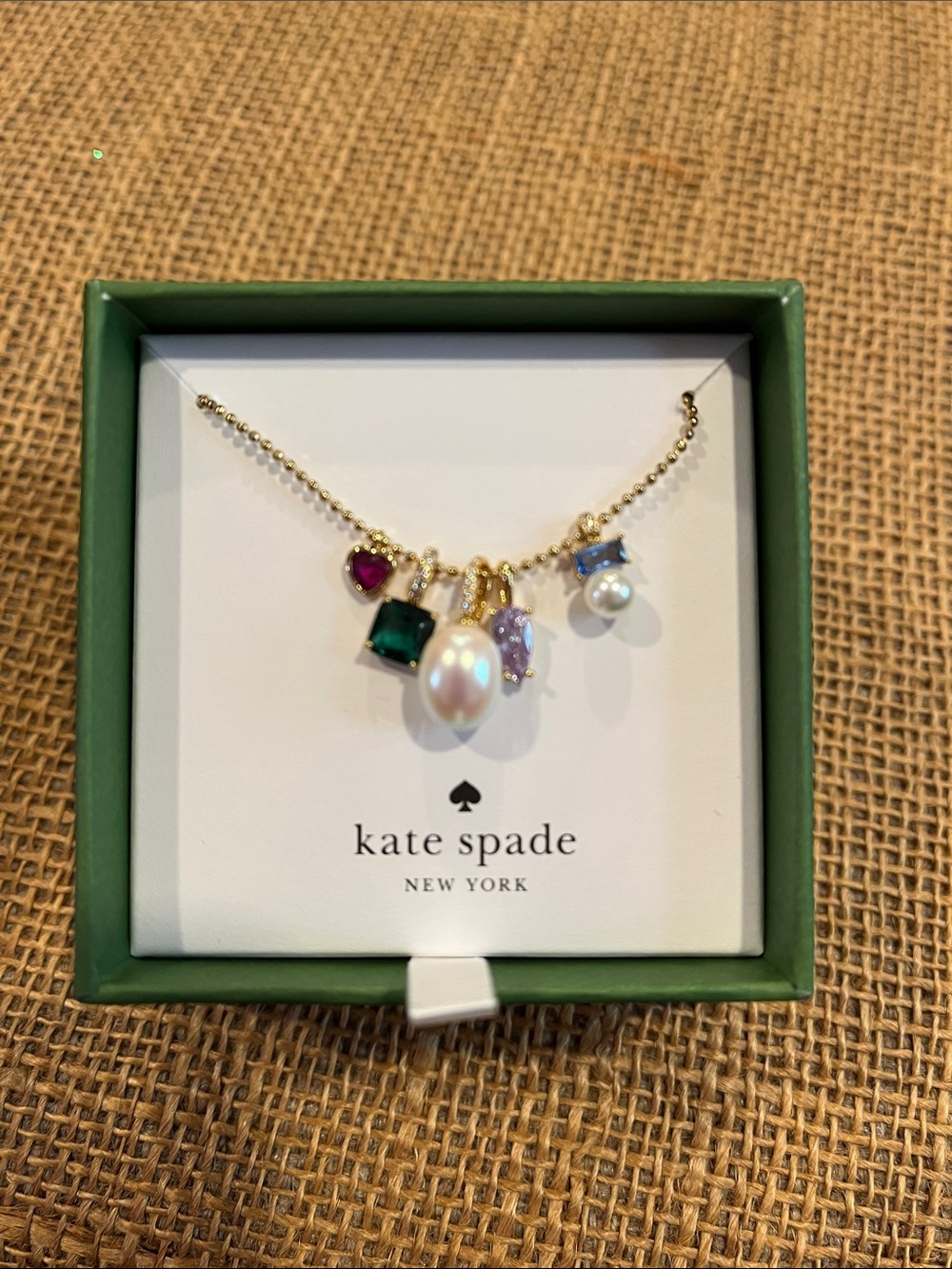 kate spade Gold Multi-Charm Necklace with Pearl and Gem Accents